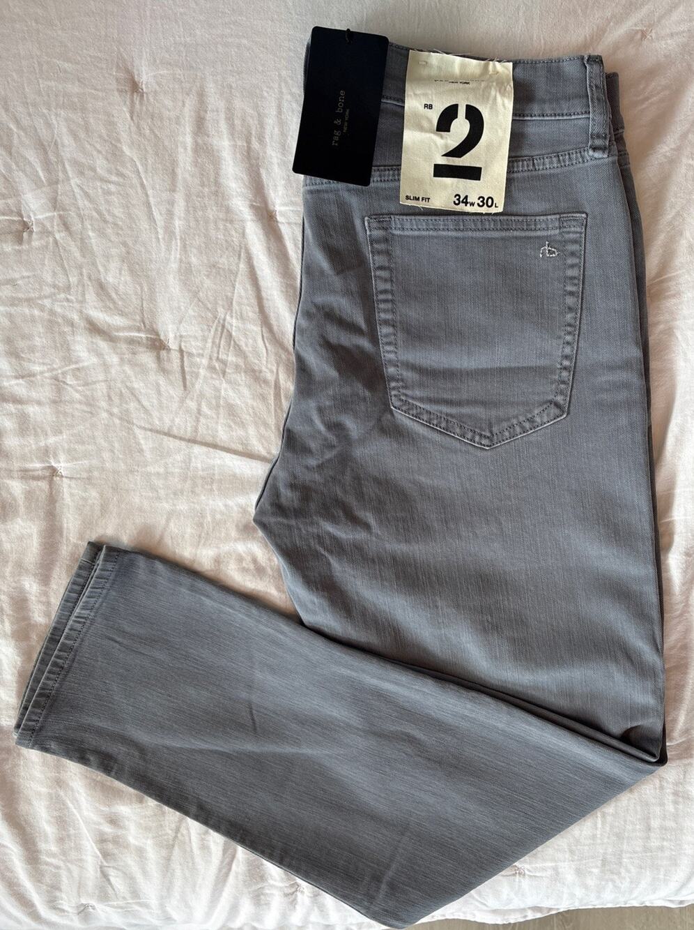 NWT Rag & Bone Slim Fit 2 Mens 34x30 Jeans Stretch Blue/Grey Pants 5 Pocket